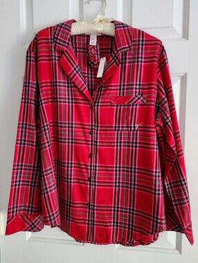 Victoria's Secret Pink and Red Plaid Pajama Top Set With Matching Hair Tie NWT
